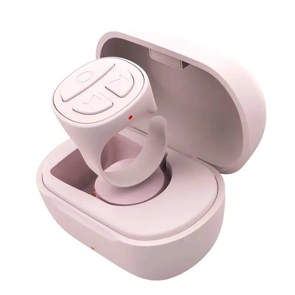 GITFO Bluetooth smart ring in soft pink placed inside a matching magnetic charging case with lid open BeTrendy